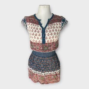 Faherty Bemini Kapu Beach Print Dress Smocked Waist Mini Boho Womens Size Small
